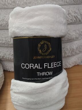 Jennifer Ashley White Coral Fleece Throw